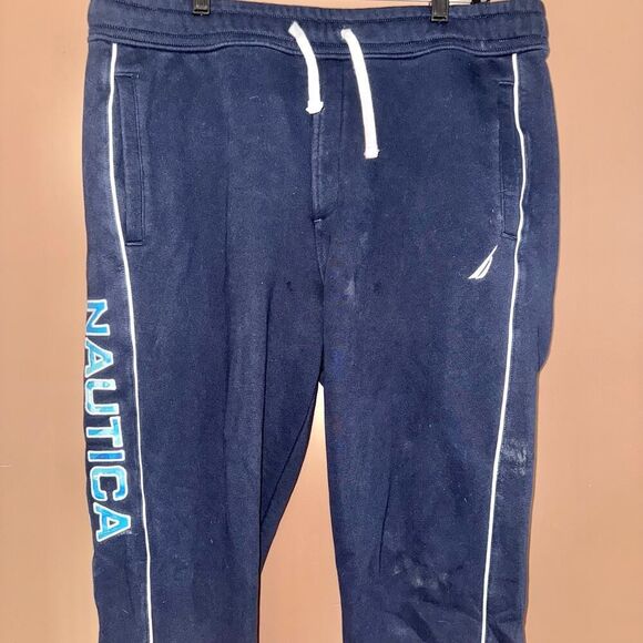 Nautica Men's Nautical Side Striped Logo Knit Fleece Sweatpants Navy - Size XL - Picture 6 of 10